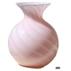 Vintage Murano Rose Pink Swirl Glass Vase