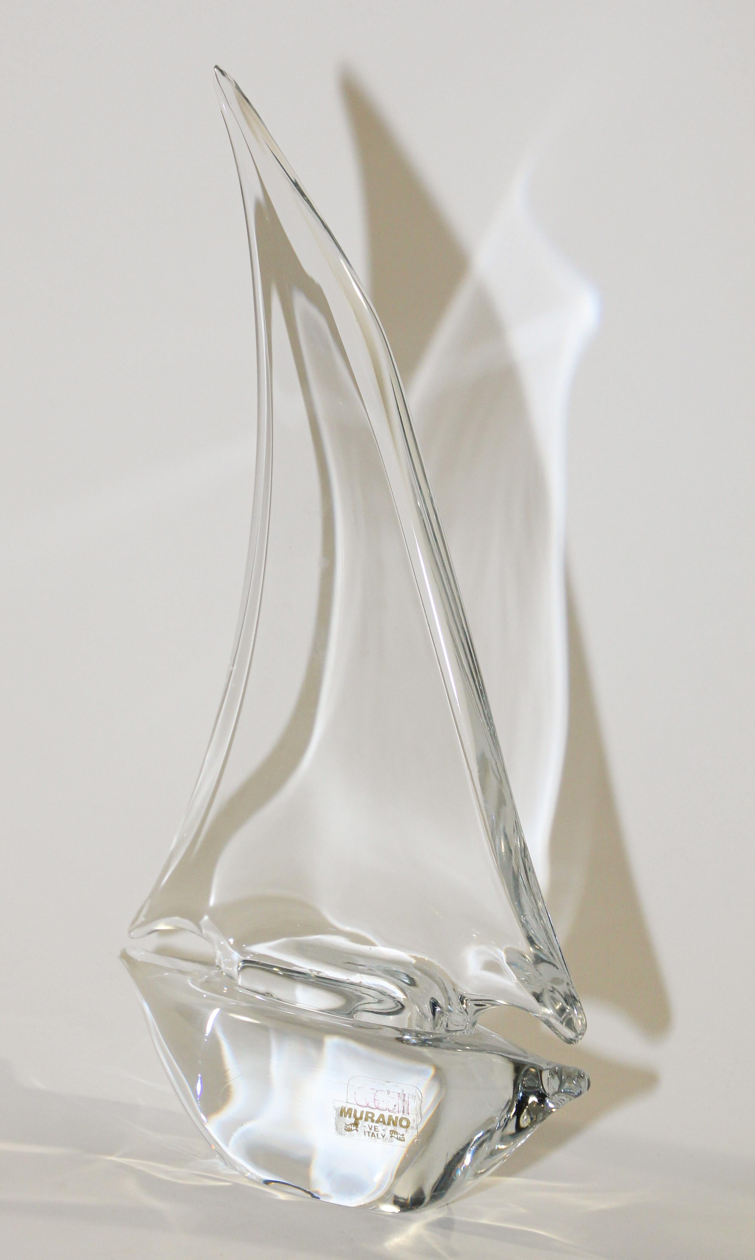 Post-Modern Vintage Murano Sculpture Clear Crystal Sailboat Paperweight