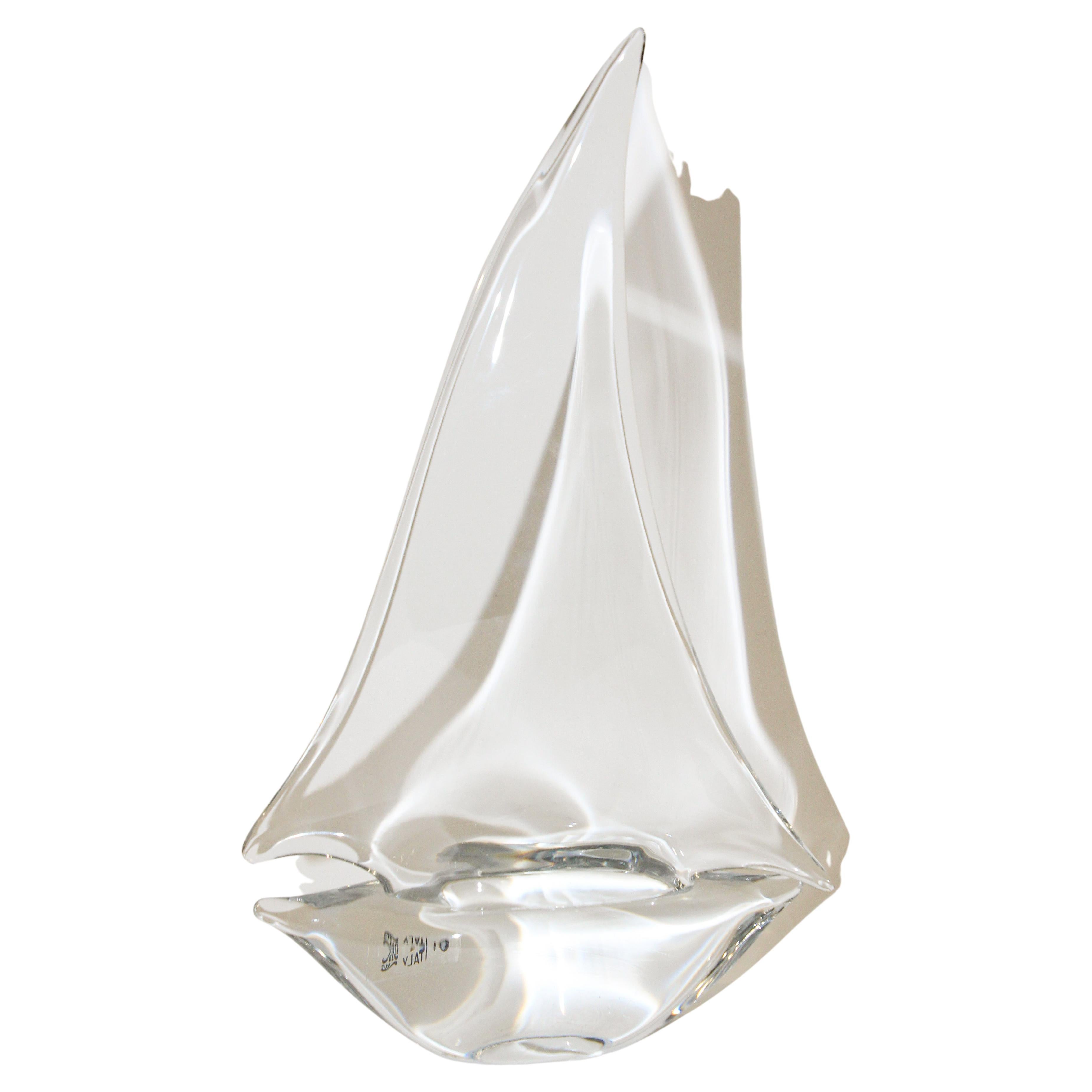 Vintage Murano Sculpture Clear Crystal Sailboat Paperweight