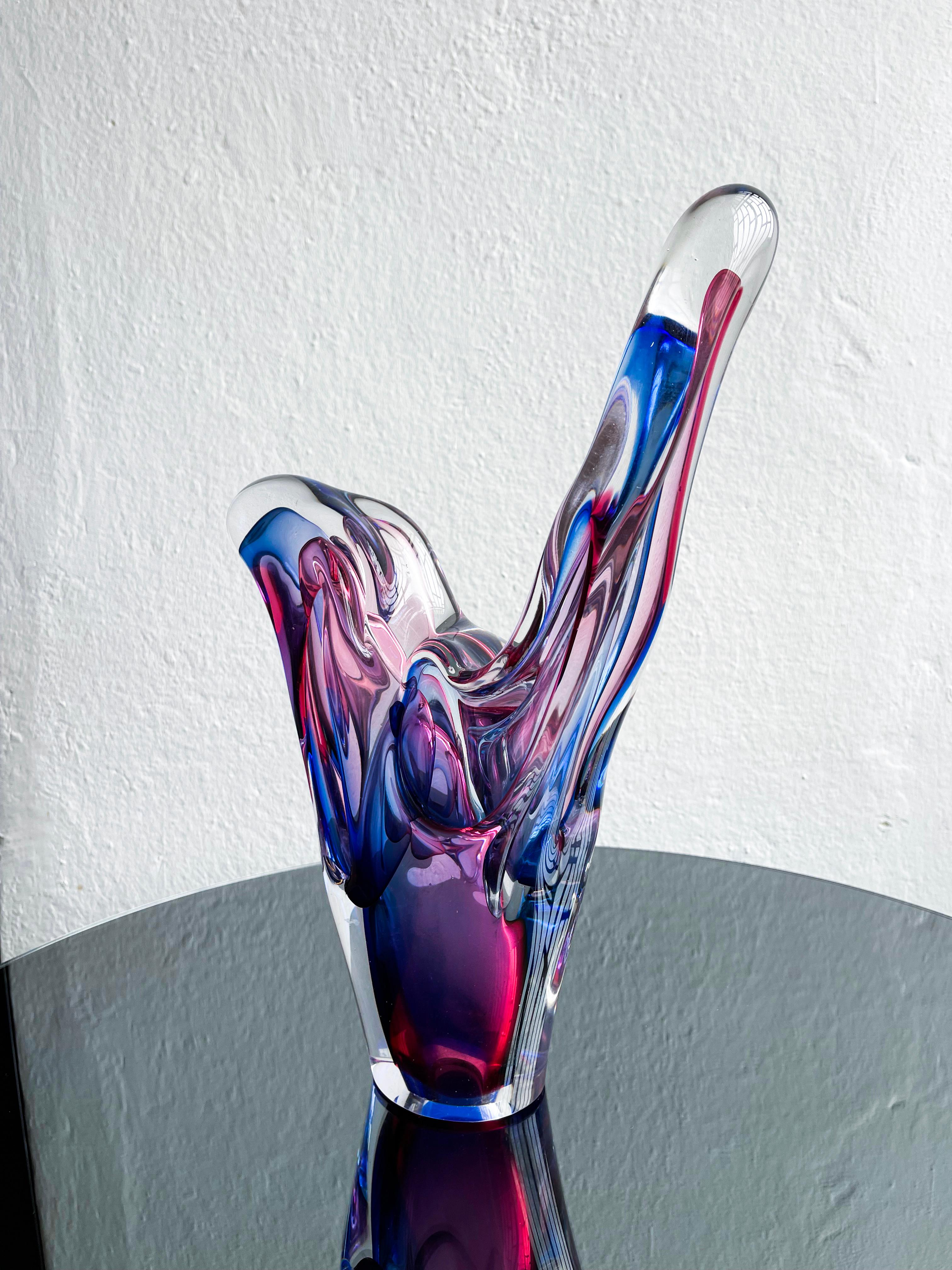 Murano-Skulptur aus Sommerso-Glas in Klar-, Blau- und Lila-Tischdekor, Vintage (Moderne der Mitte des Jahrhunderts) im Angebot