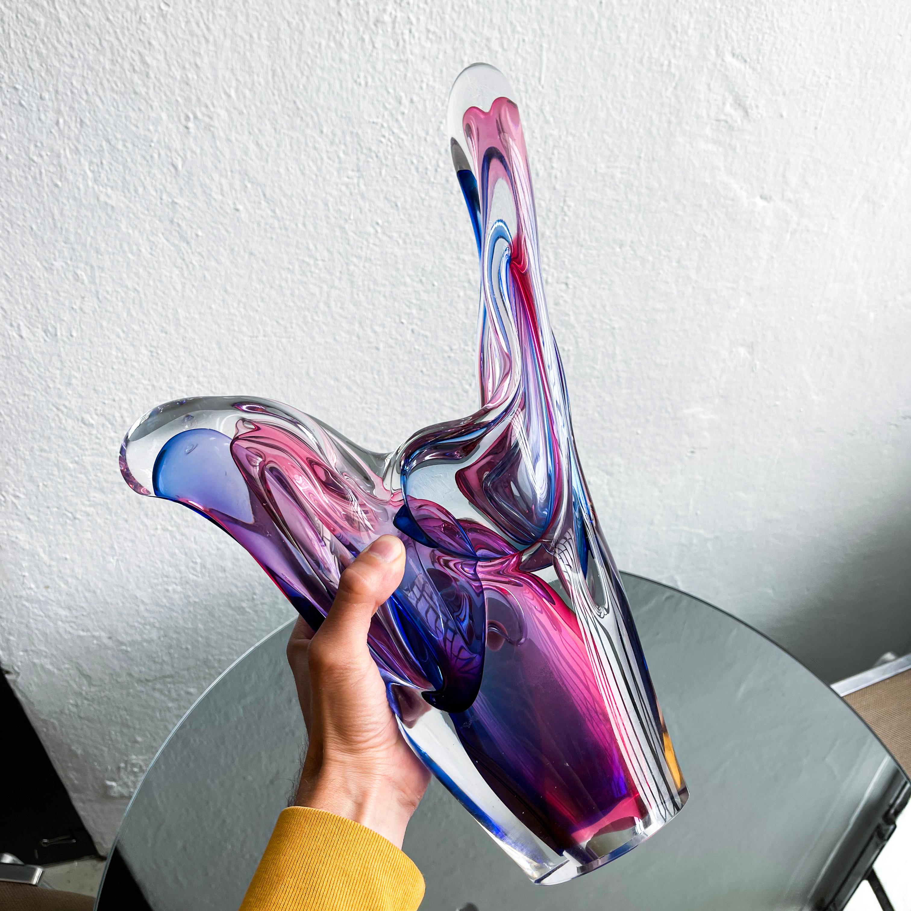 Murano-Skulptur aus Sommerso-Glas in Klar-, Blau- und Lila-Tischdekor, Vintage (Mitte des 20. Jahrhunderts) im Angebot