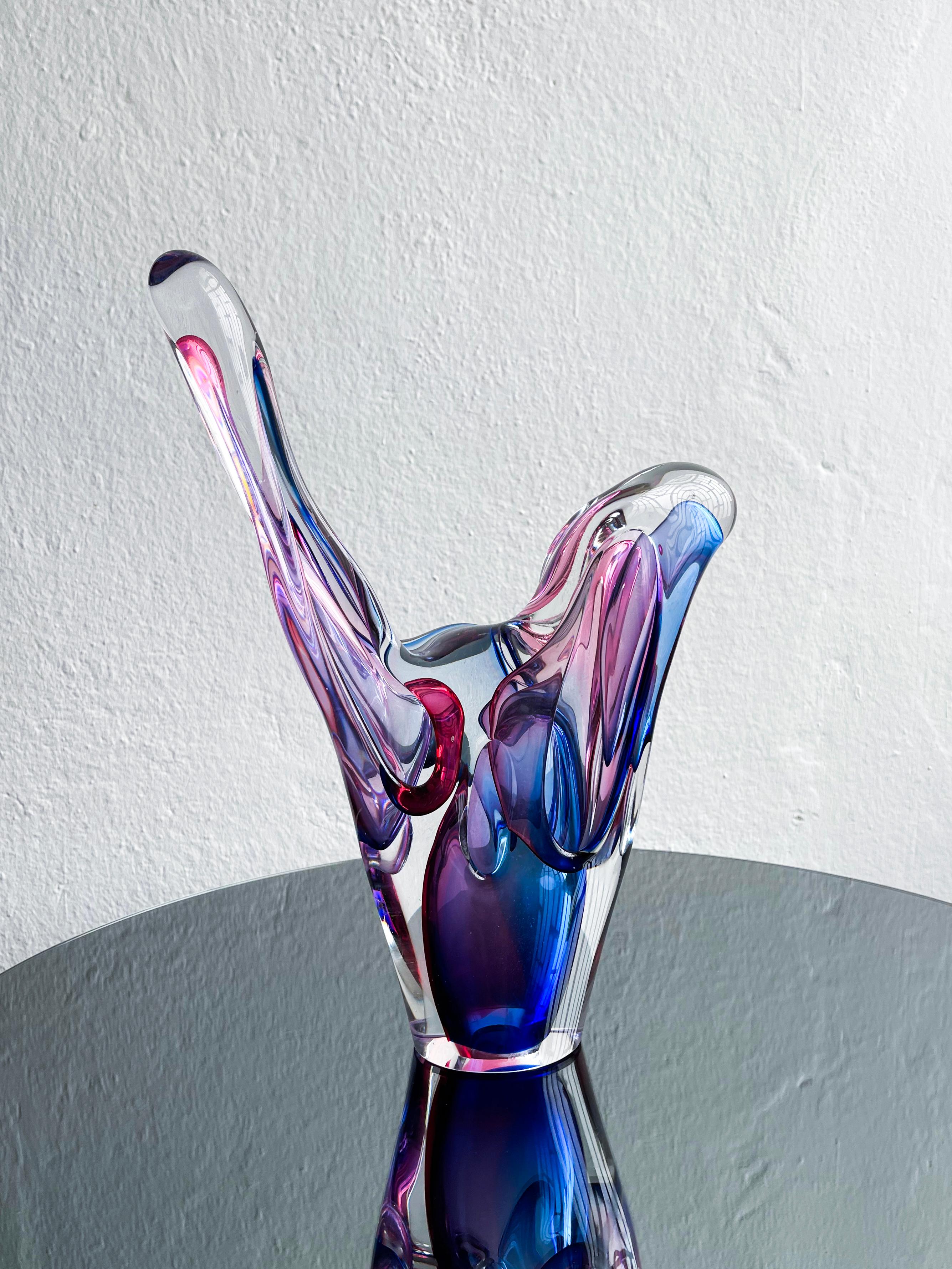 Murano-Skulptur aus Sommerso-Glas in Klar-, Blau- und Lila-Tischdekor, Vintage im Angebot 1