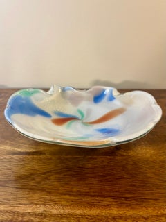 Vintage Murano Seashell Art Glass Bowl, Italian Cased Glass Catchall Dish