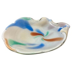 Vintage Murano Seashell Art Glass Bowl, Italian Cased Glass Catchall Dish