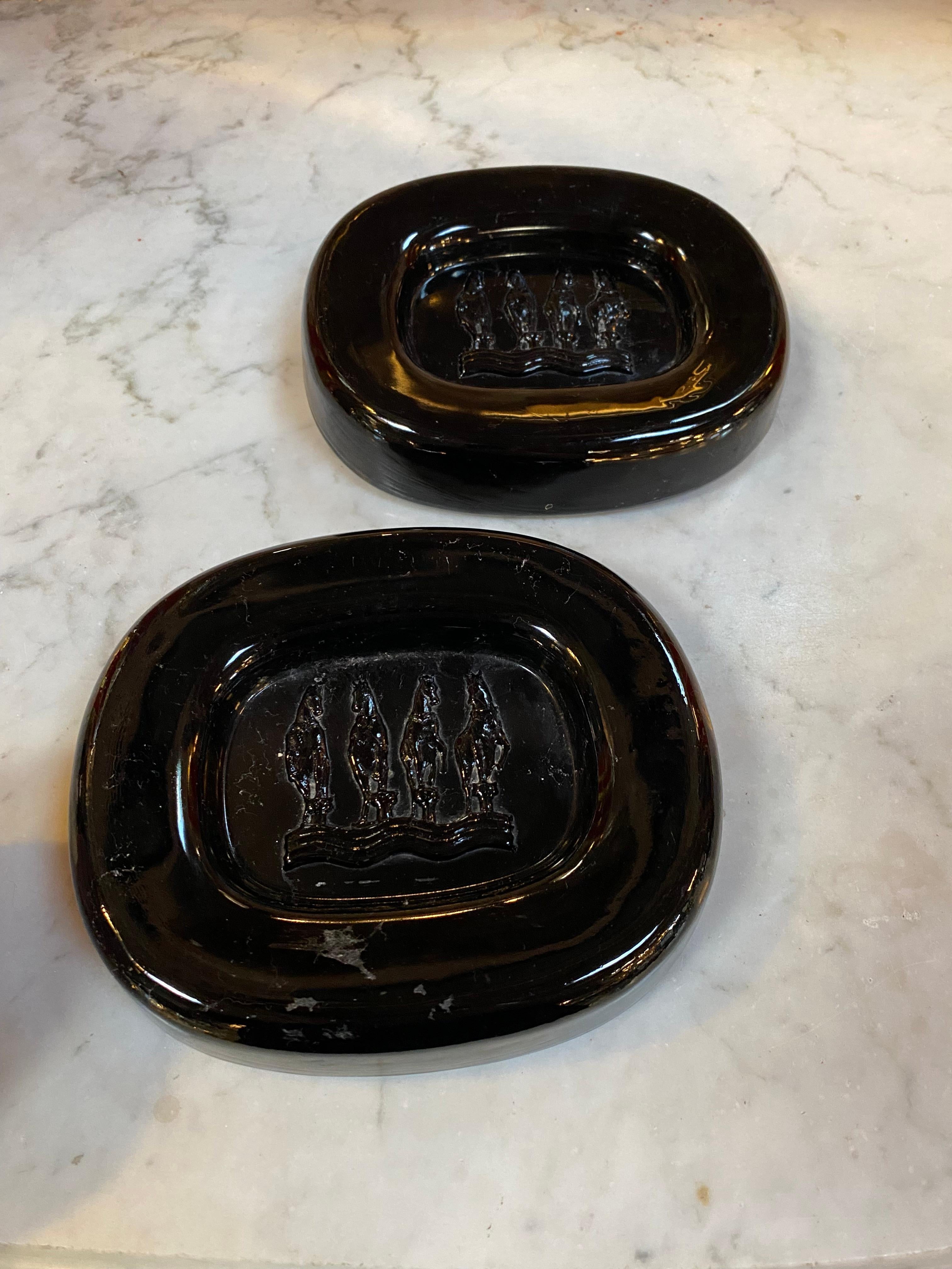 lLovely Seguso Archimede murano Italian black dish/bowl with embossed horses in the center.
 