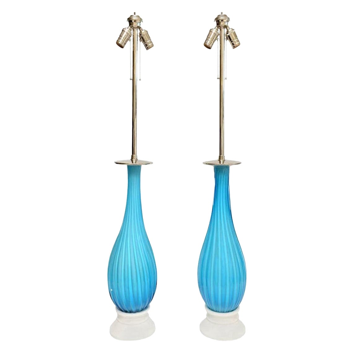 Seguso per Marbro Lamp Co. Lampade in vetro di Murano turchese Coppia di lampade moderne di metà secolo