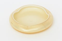 Vintage Murano Seguso Low Glass Bowl With Gold Aventurine White Rim Barware