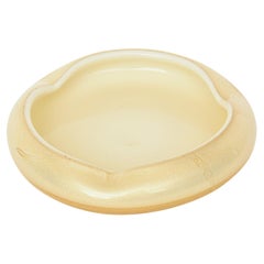 Vintage Murano Seguso Gold Aventurine Low Bowl With White Rim Serving Barware