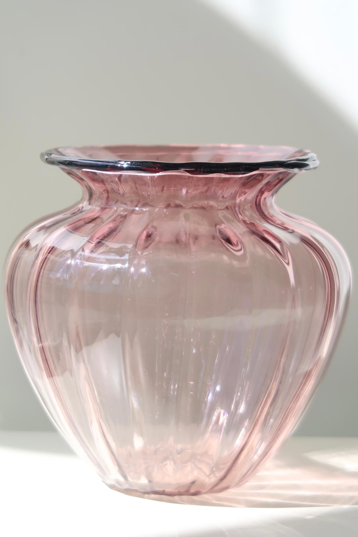 Murano Glass Vintage Murano Seguso Italian 1960s Purple Ribbed Vase
