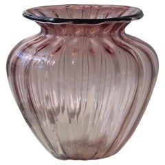 Vintage Murano Seguso Italian 1960s Purple Ribbed Vase