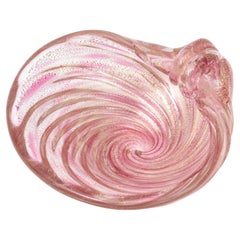 Vintage Murano Seguso Small Pink and Gold Aventurine Swirled Snail Glass Bowl