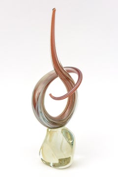 Vintage Murano Signed Twisted And Swirled Glass Sculpture Orange, Gold, White