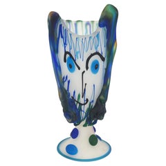 Vintage signiert Vetreria Murano Gesicht Glas Vase, Gefäß Skulptur Blues, Greens