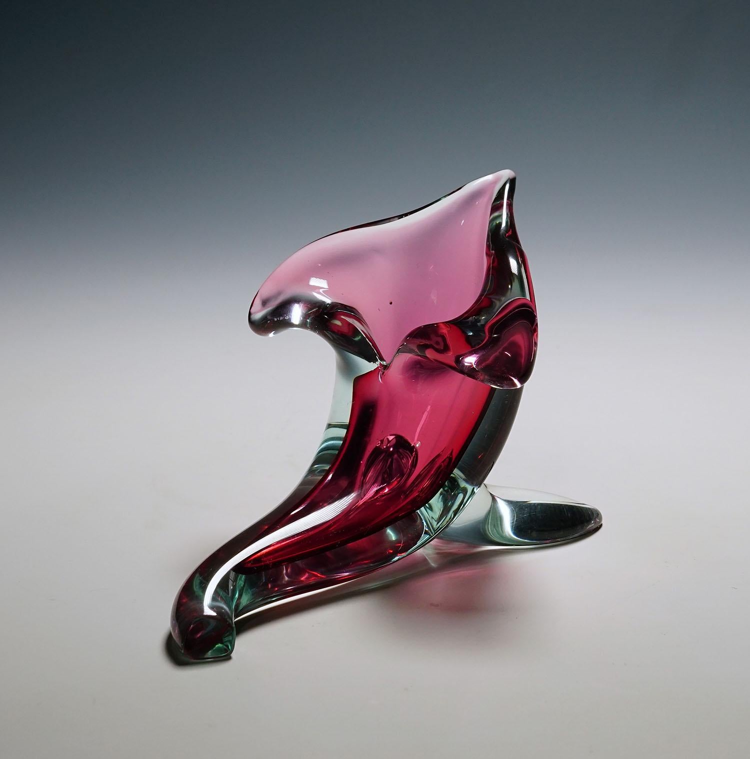 Mid-Century moderno Cornucopia d'epoca in vetro di Murano Glass Sommerso di Archimede Seguso in vendita