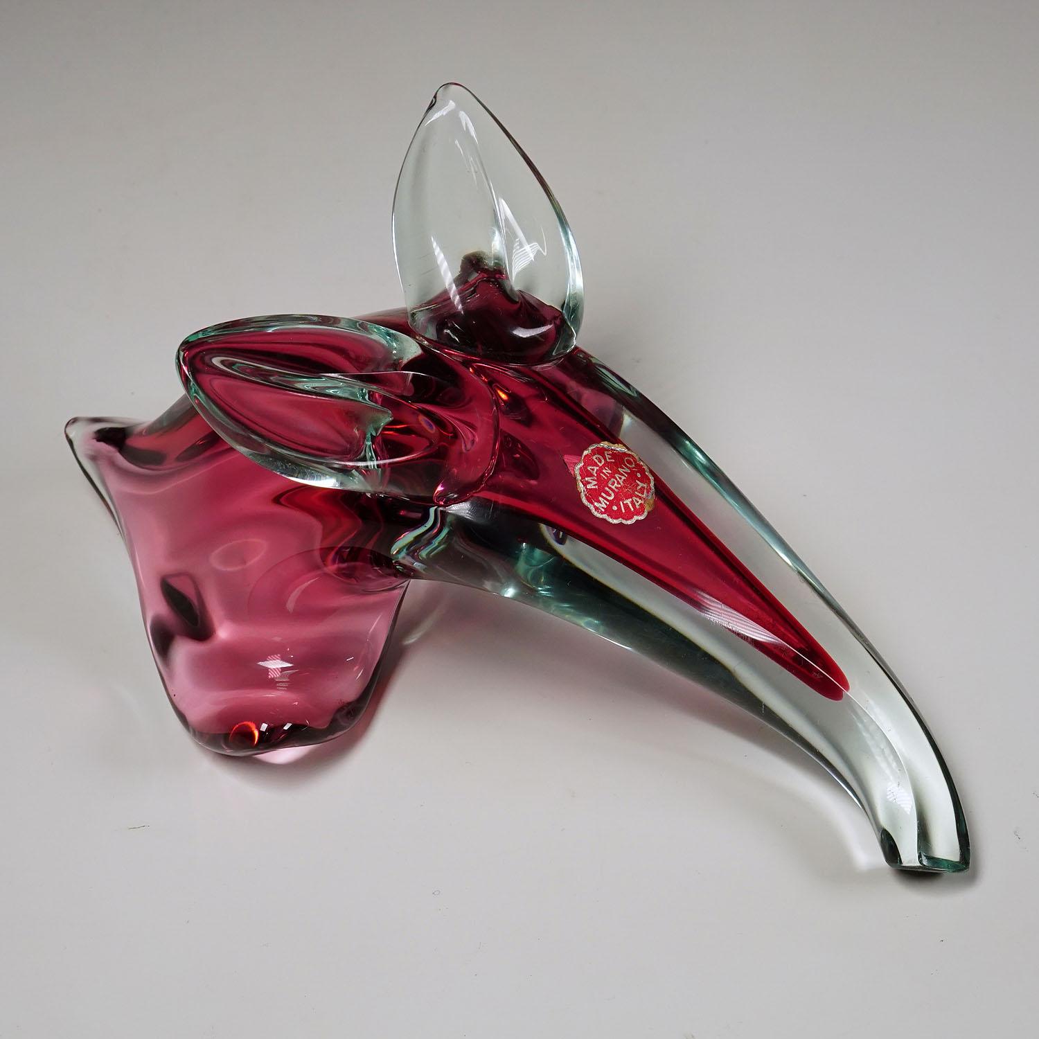 20th Century Vintage Murano Sommerso Art Glass Cornucopia by Archimede Seguso For Sale