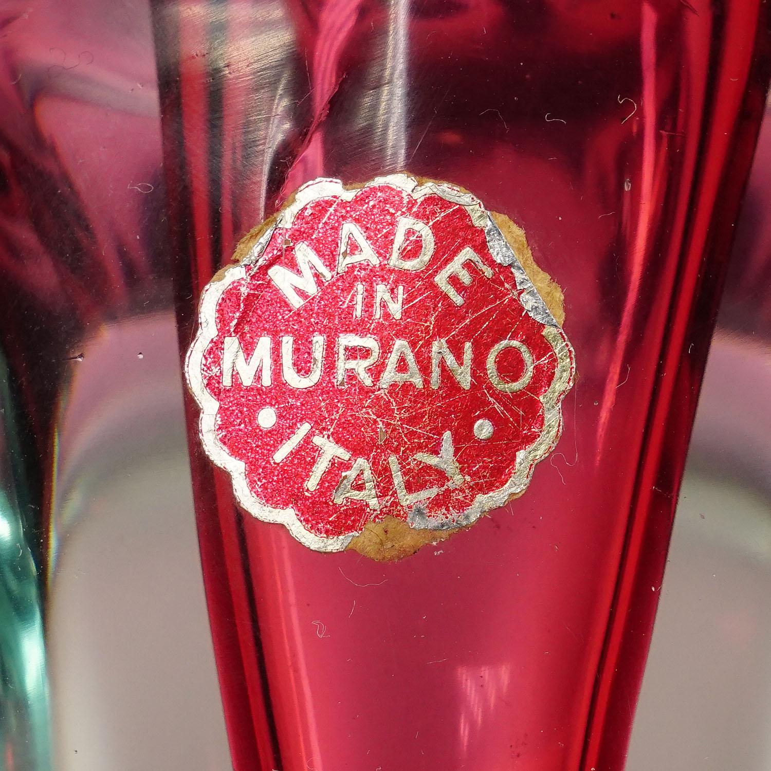Murano Glass Vintage Murano Sommerso Art Glass Cornucopia by Archimede Seguso For Sale