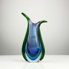 Vase vintage en verre d'art « Sommerso » de Murano, dans les tons bleus, violets et verts