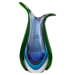 Vase vintage en verre d'art « Sommerso » de Murano, dans les tons bleus, violets et verts