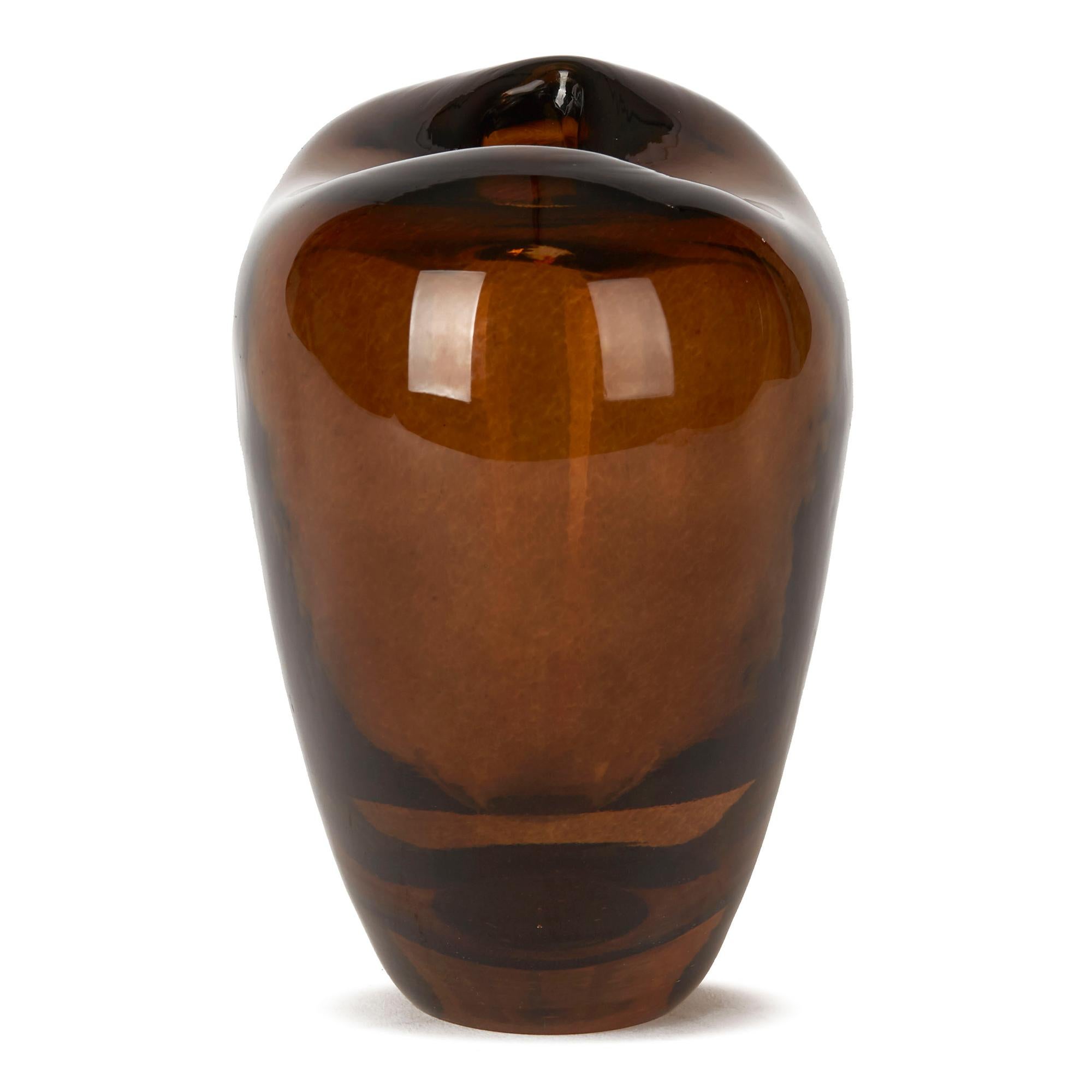 Italian Vintage Murano Sommerso Brown Art Glass Heart Vase, circa 1960
