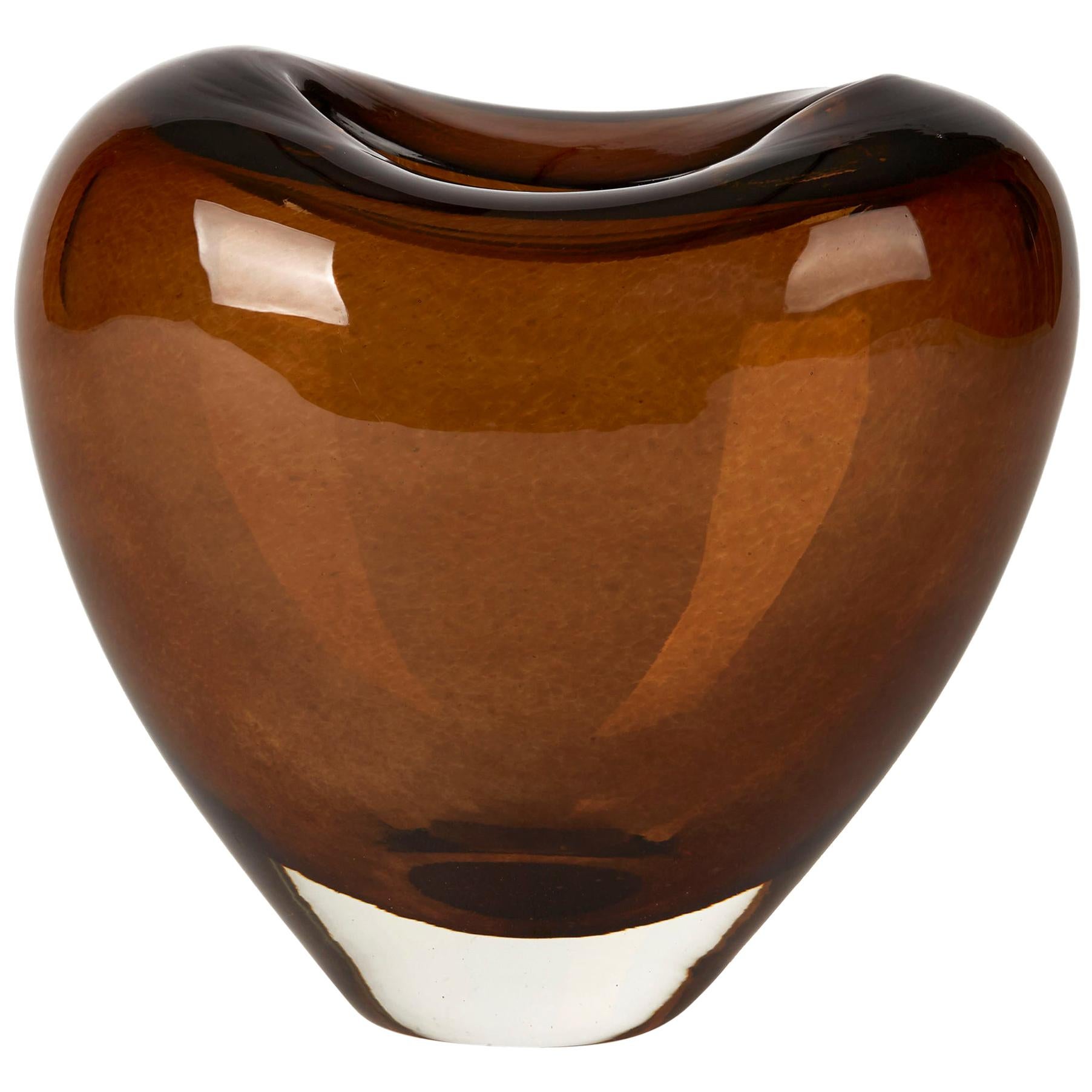 Vintage Murano Sommerso Brown Art Glass Heart Vase, circa 1960