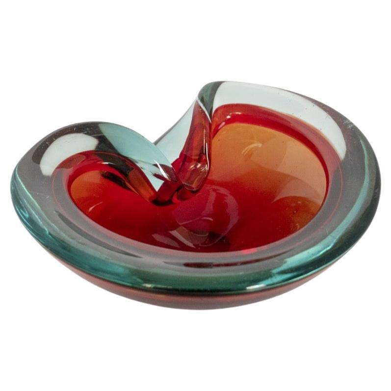 Vintage Murano Sommerso Collectible Sculpture Tray in Aquamarine and Red Glass For Sale