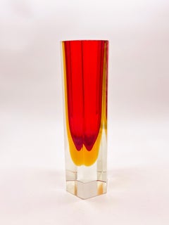 Vintage Murano Sommerso Collectible Sculpture Vase in Red and Clear Glass