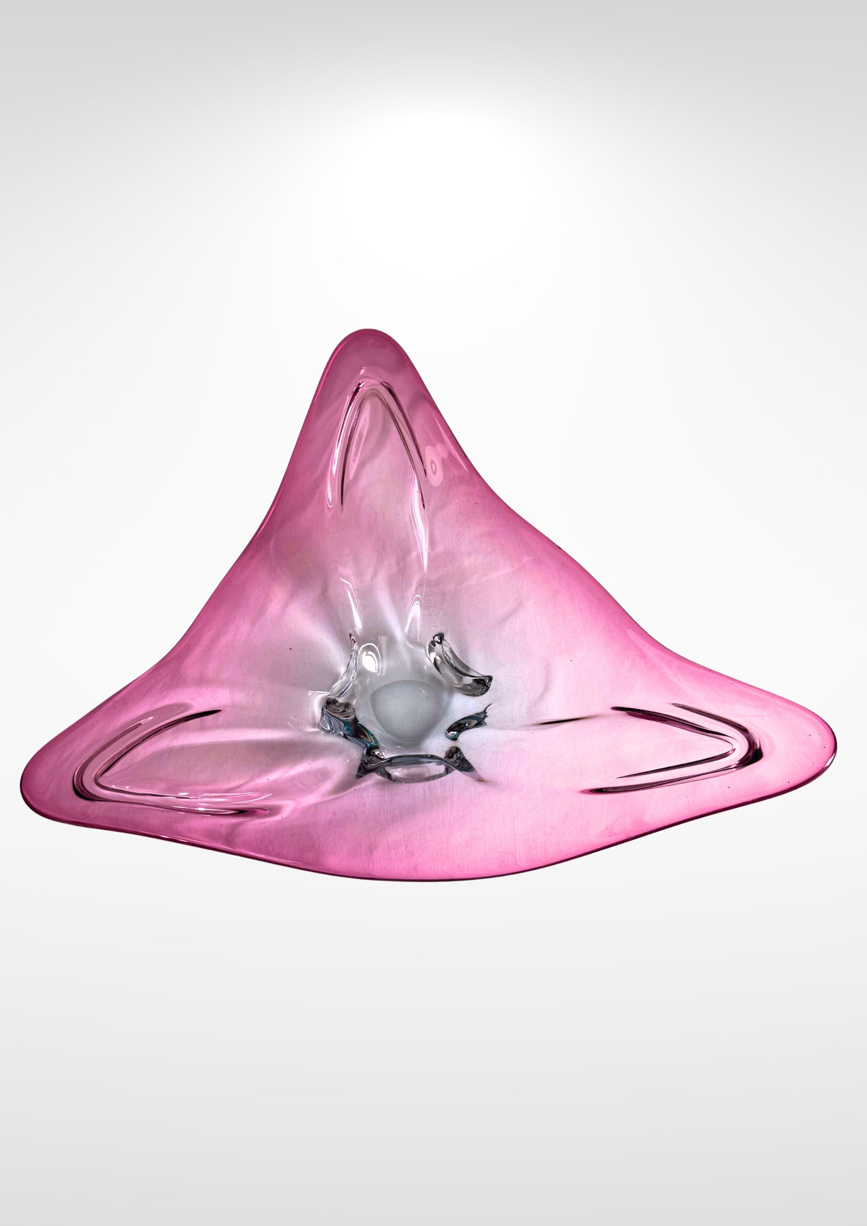 Ciotola grande da centrotavola blu e rosa in vetro di Murano Sommerso d'epoca In condizioni buone in vendita a Torquay, GB