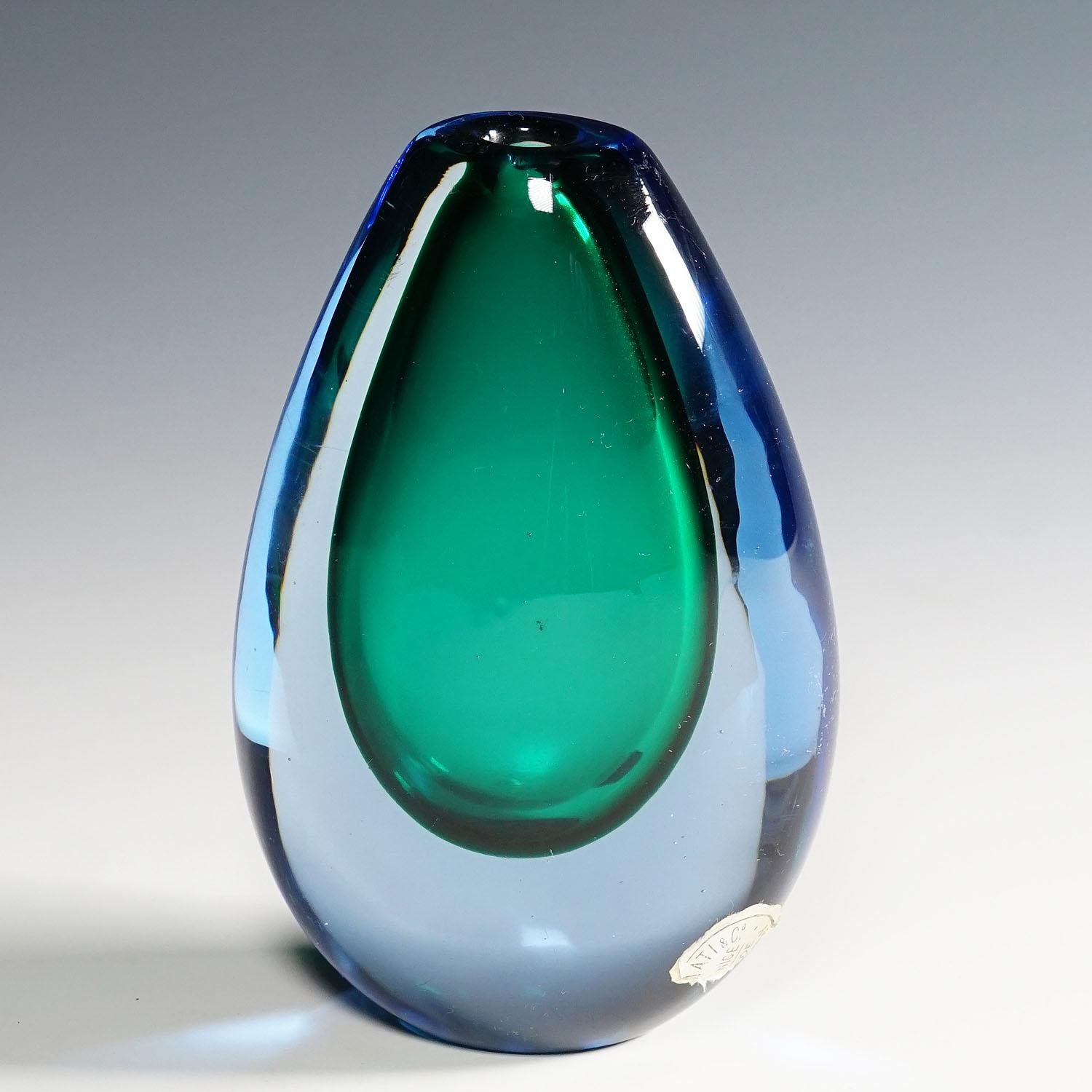 Vintage Murano Sommerso Glass Vase by Lugiano Gaspari for Salviati & Co. 1960s In Good Condition In Berghuelen, DE