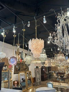 Vintage Murano Spiral Blush Glass Waterfall Chandelier