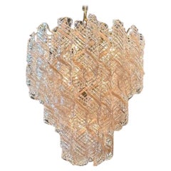 Vintage Murano Spiral Blush Glass Waterfall Chandelier
