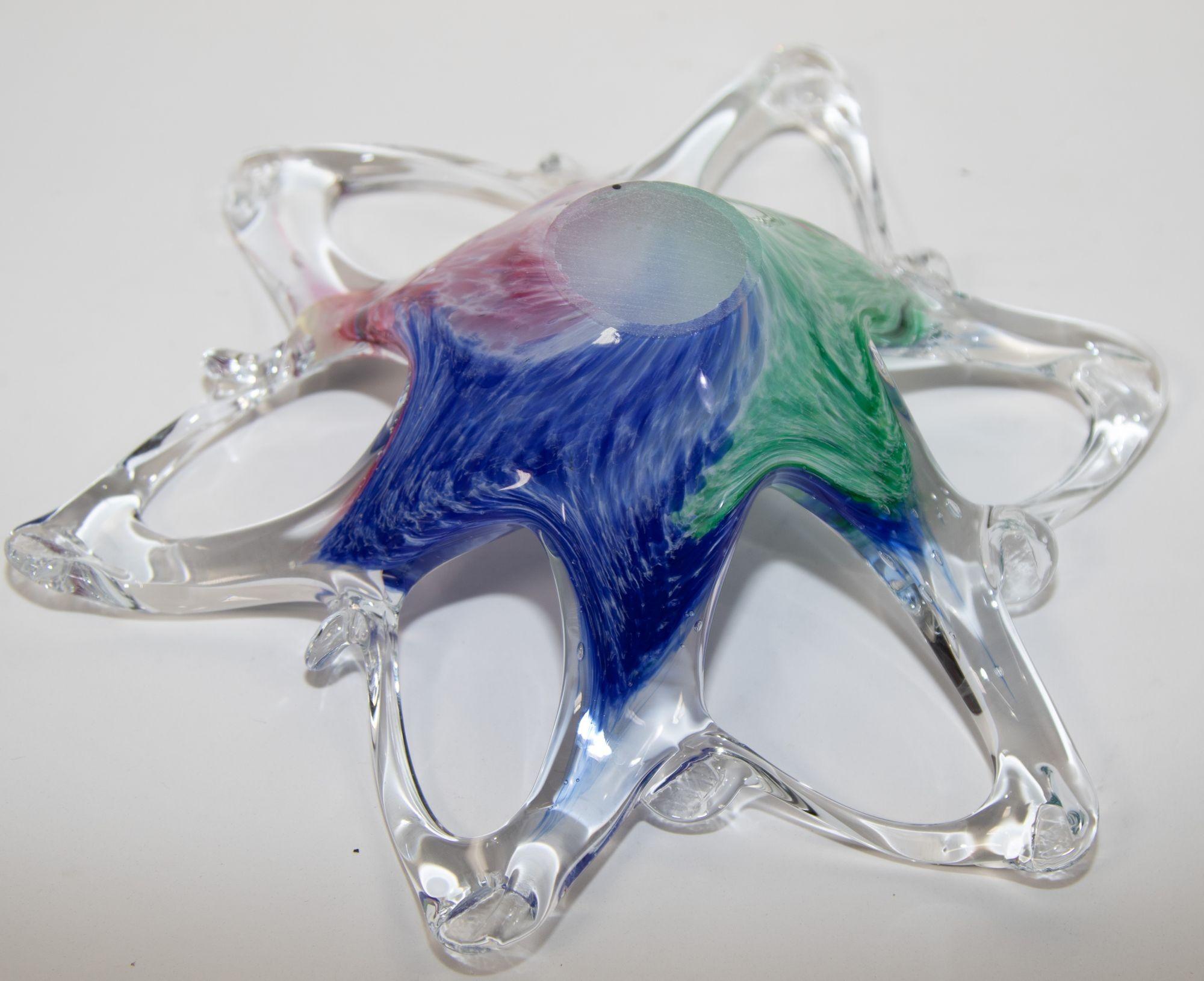 Vintage Murano Star Flower Shape Art Glass Dish, Italy For Sale 4