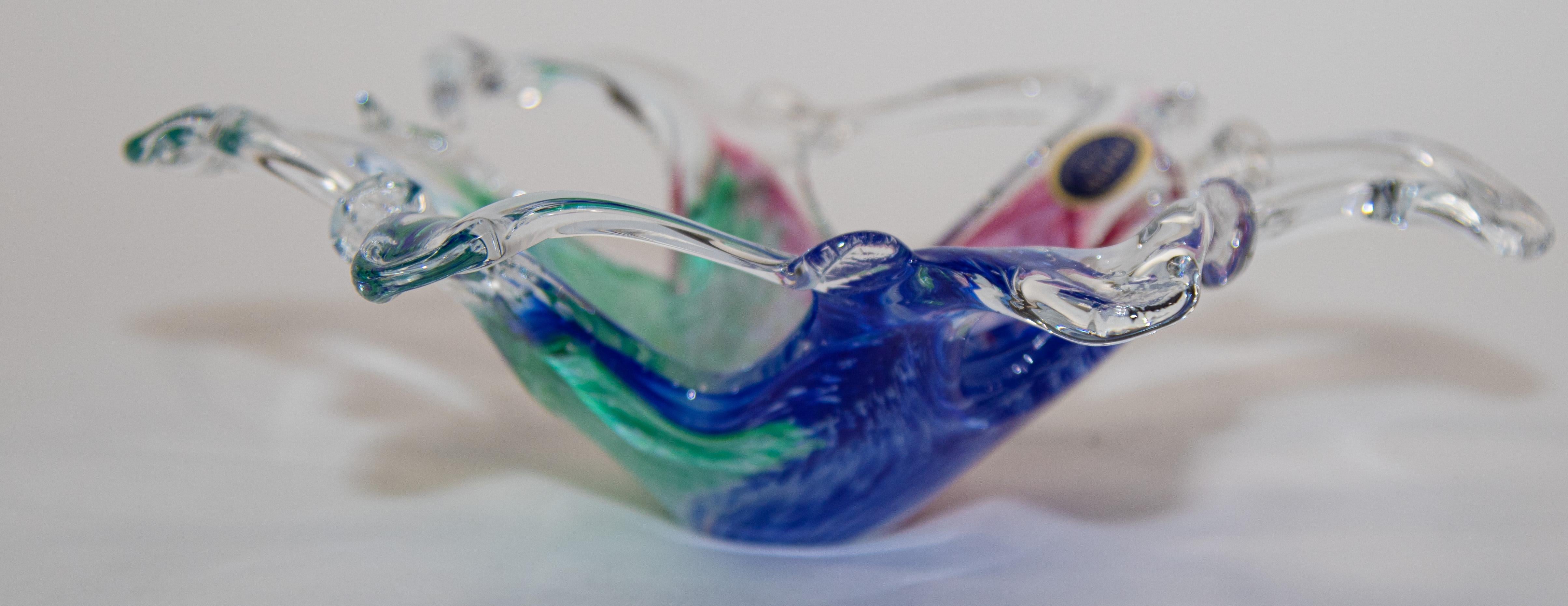Vintage Murano Star Flower Shape Art Glass Dish, Italy For Sale 5