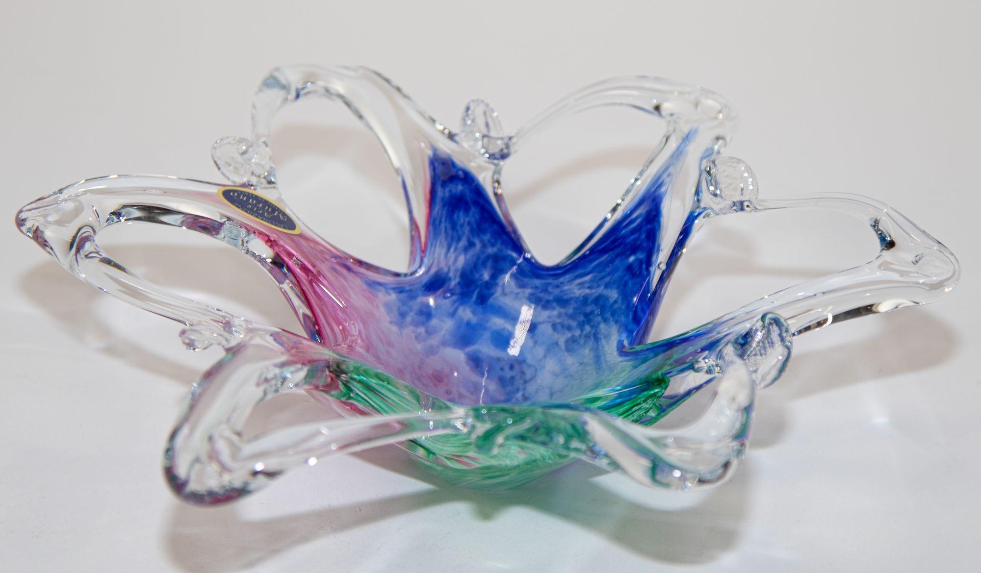 Vintage Murano Star Flower Shape Art Glass Dish, Italy For Sale 7