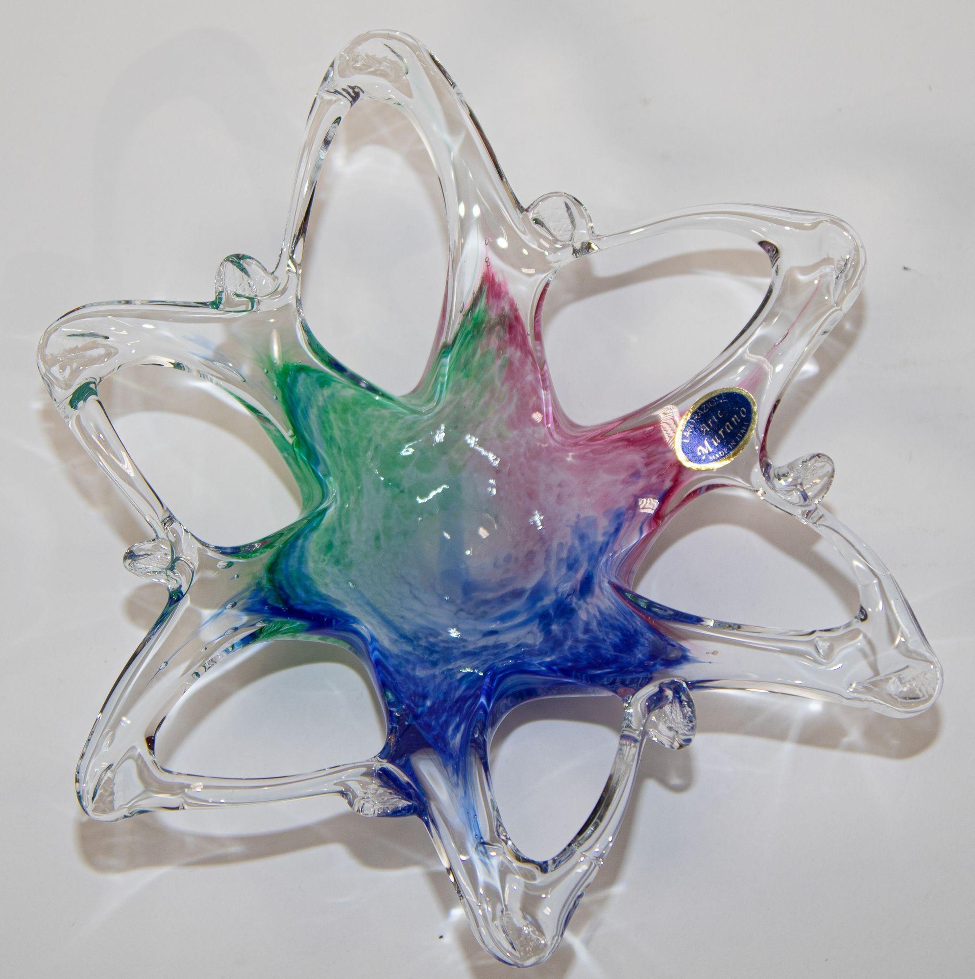 Vintage Murano Star Flower Shape Art Glass Dish, Italy For Sale 9