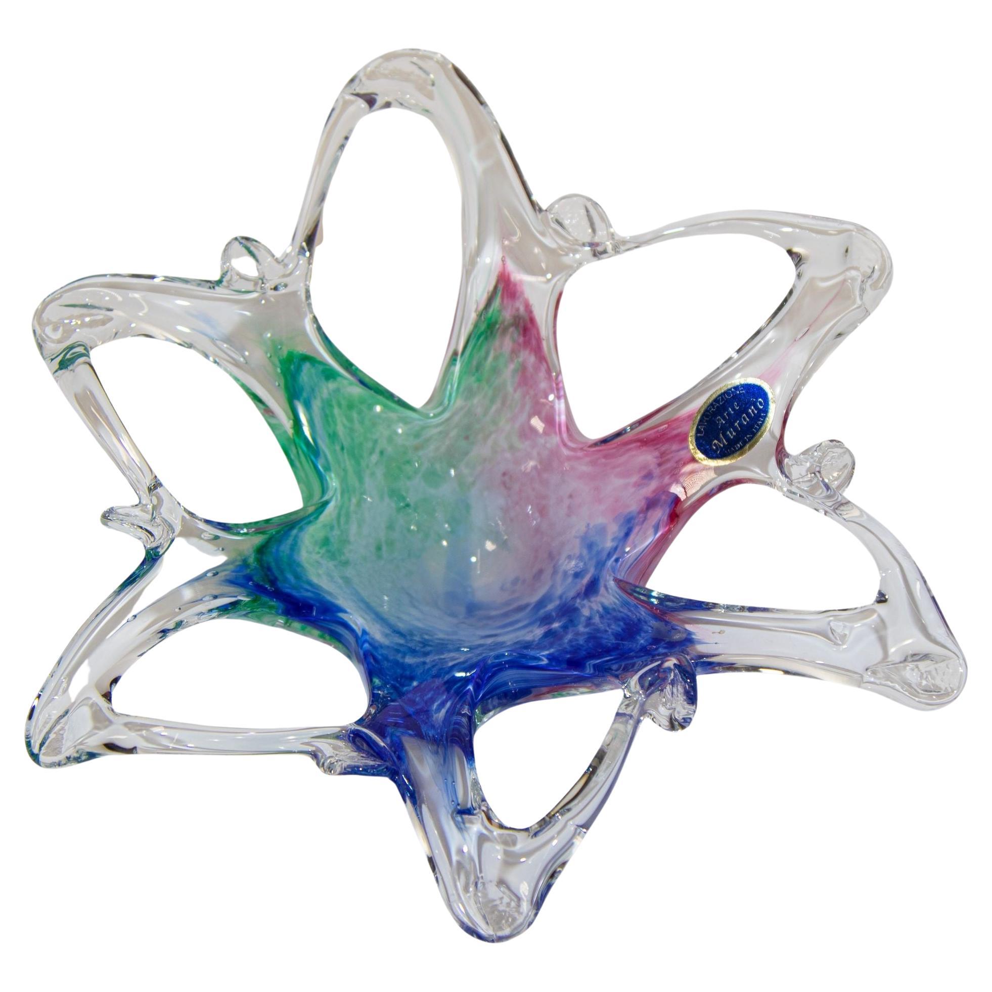 Vintage Murano Star Flower Shape Art Glass Dish, Italy For Sale