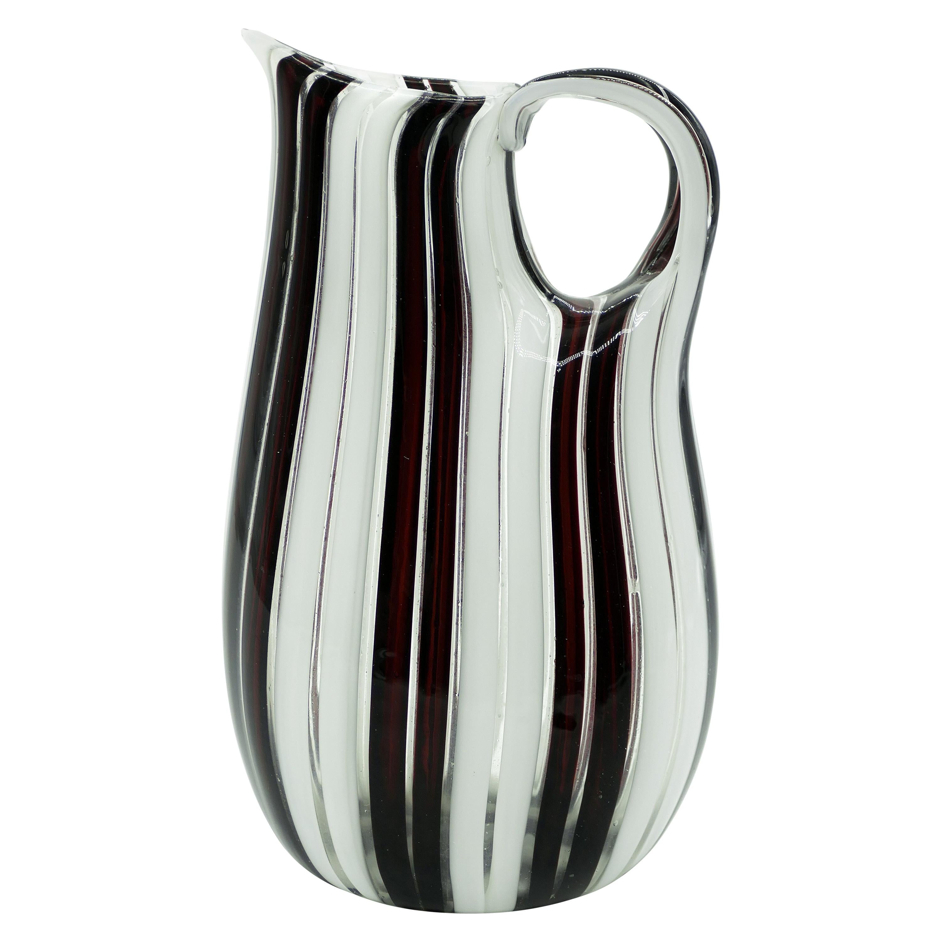 Vintage Murano Striped Glass Vase, Second Half of the 20th Century
