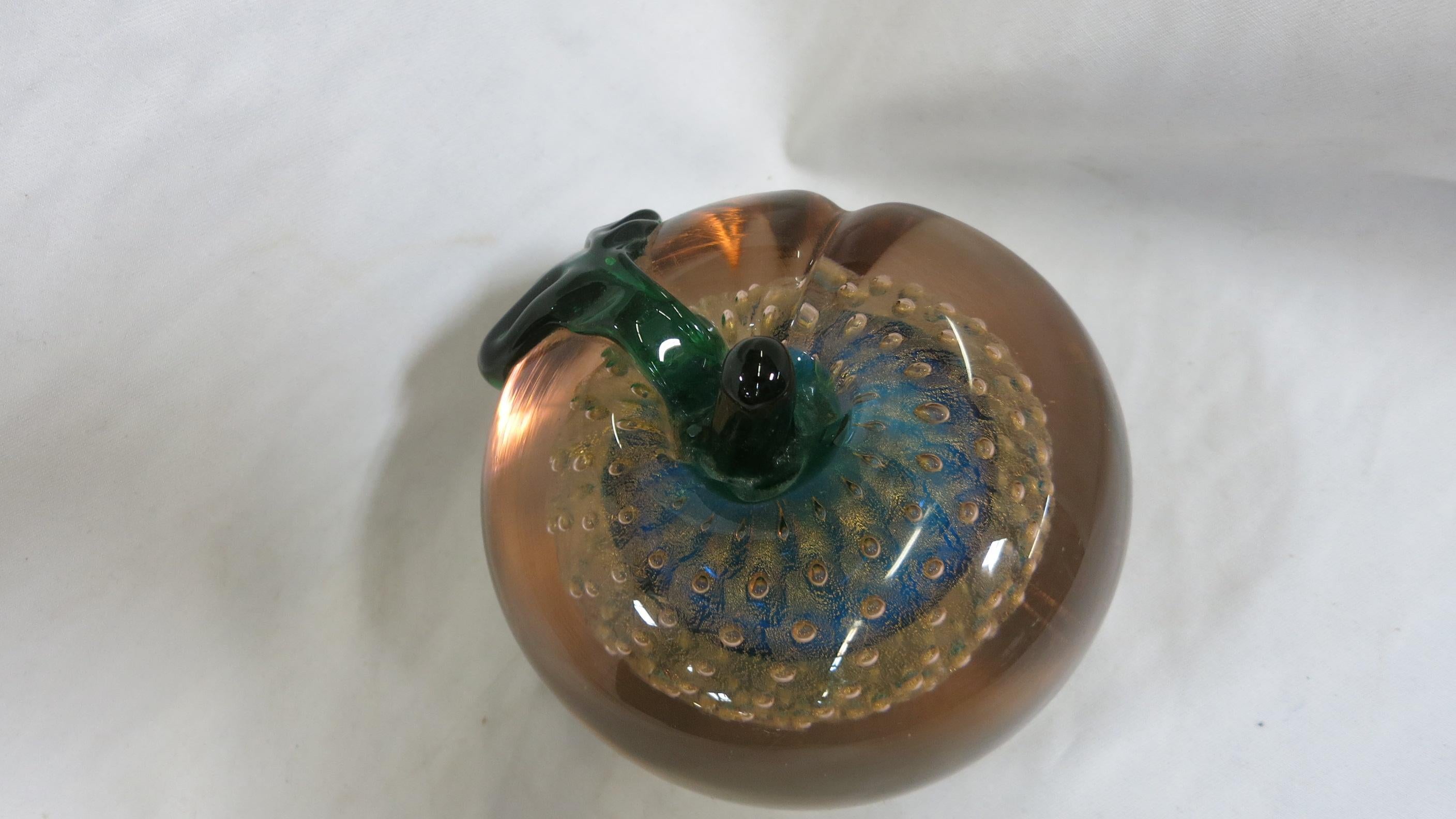 Mid Century Murano Glass Peach Paper Weight by Alfredo Barbini In Good Condition In Van Nuys, CA