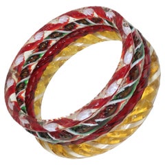 Retro Murano Style Glass Bangle Bracelets, Set of 4