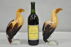Vintage Murano Style Handblown Art Glass Brown Bald Eagle Bird Figurine - a Pair
