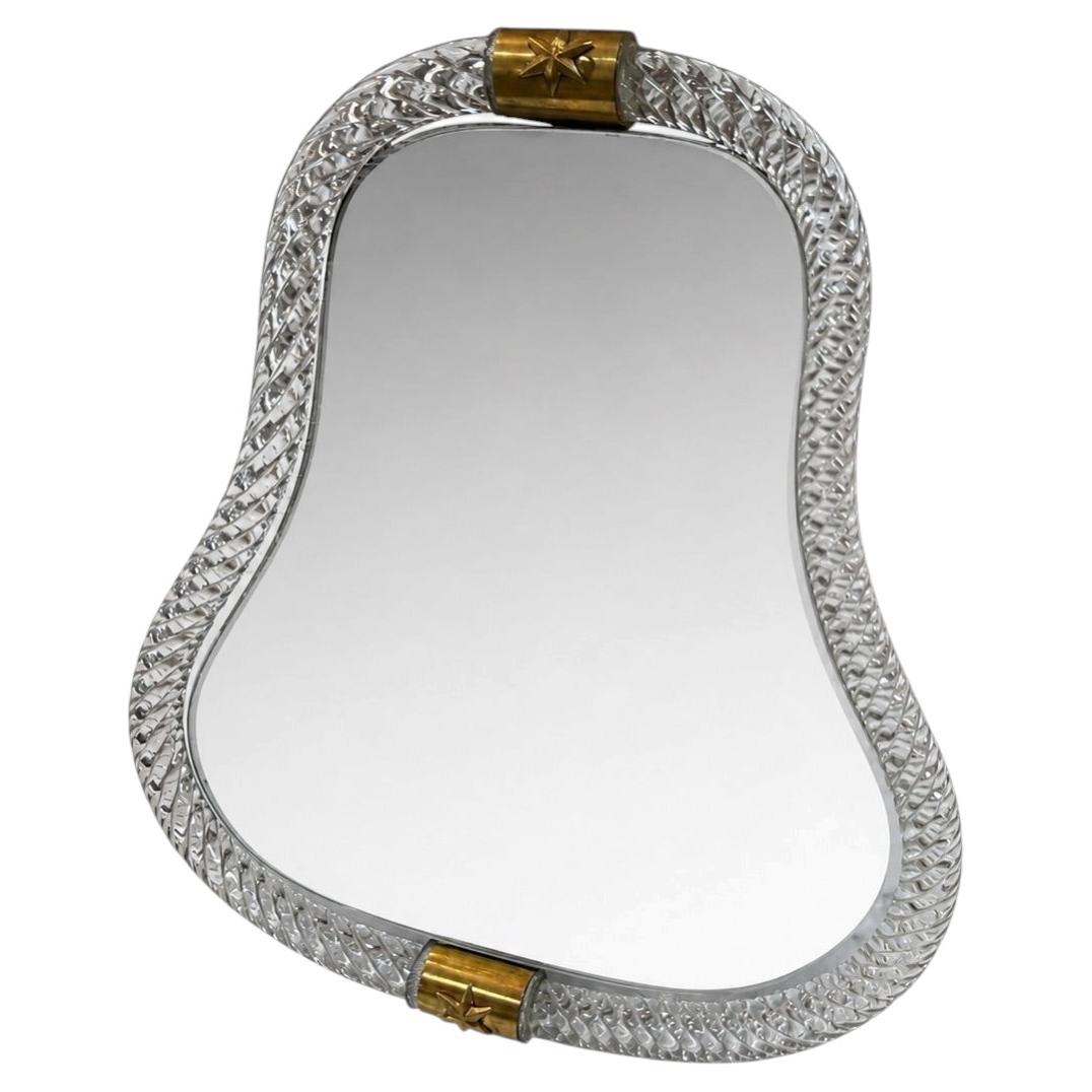 Specchio di vanità in vetro artistico ritorto in stile vintage di Murano con accenti in ottone