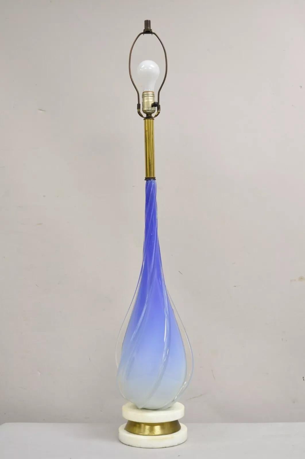 Vintage Murano Swirl Glass Mid Century Italian Modern Gradient Blue Table Lamp 5