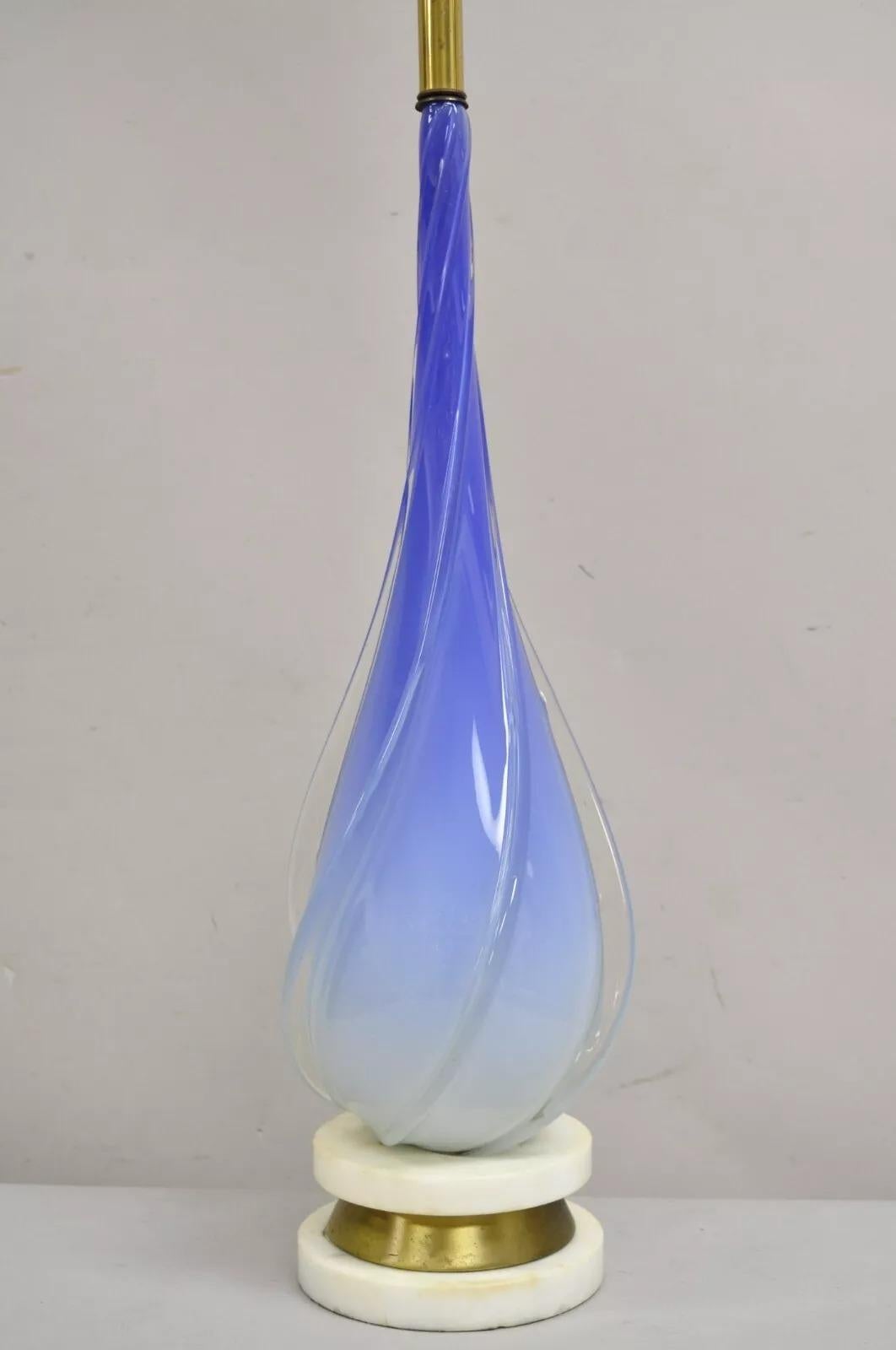Unknown Vintage Murano Swirl Glass Mid Century Italian Modern Gradient Blue Table Lamp