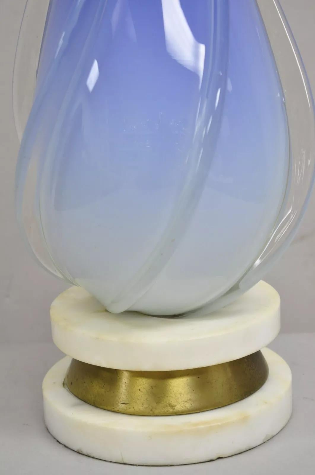 Vintage Murano Swirl Glass Mid Century Italian Modern Gradient Blue Table Lamp In Good Condition In Philadelphia, PA