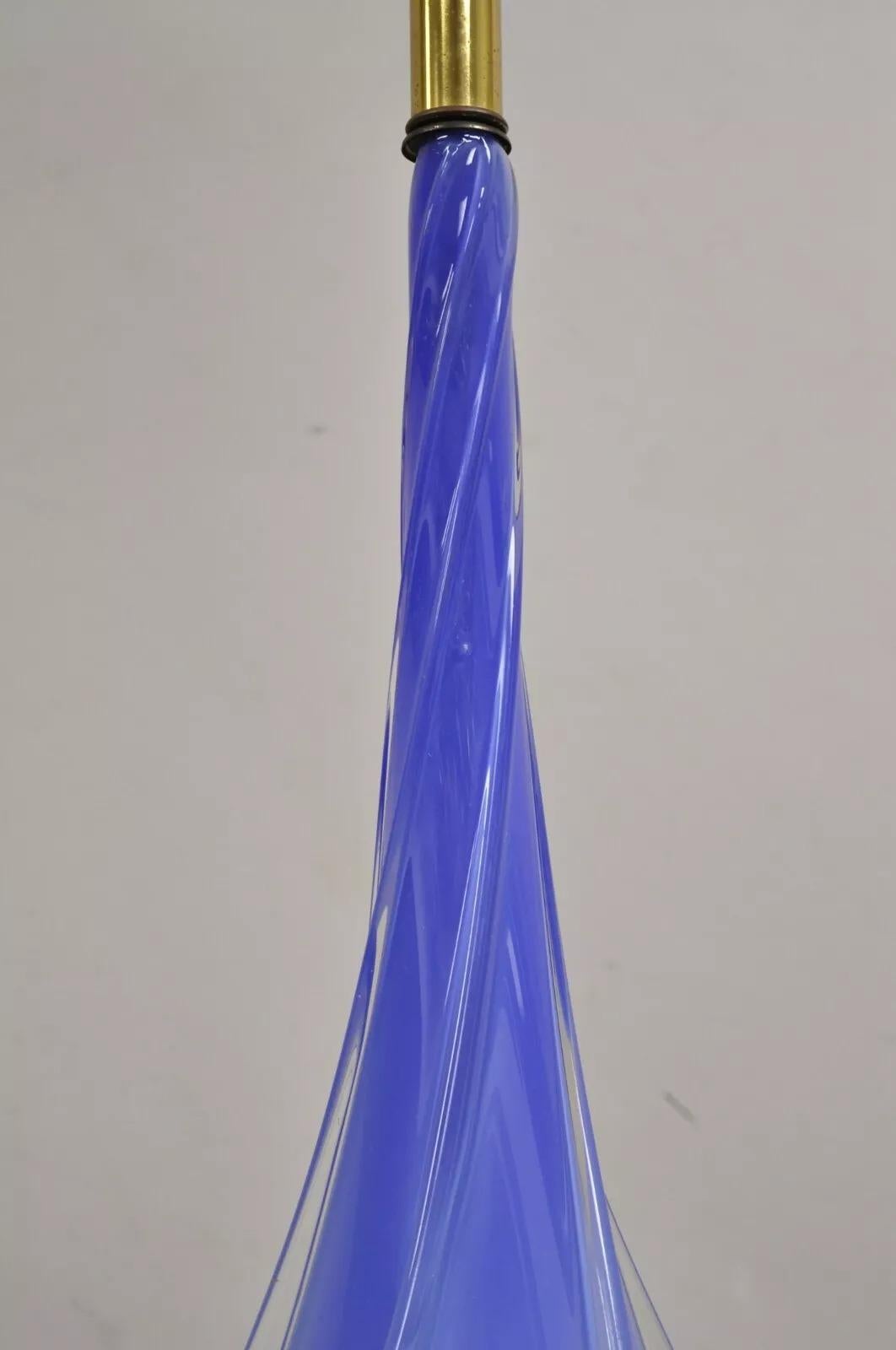 20th Century Vintage Murano Swirl Glass Mid Century Italian Modern Gradient Blue Table Lamp