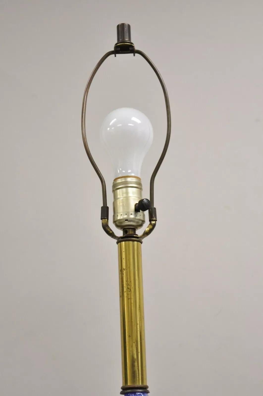 Brass Vintage Murano Swirl Glass Mid Century Italian Modern Gradient Blue Table Lamp