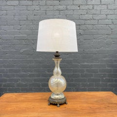 Lampada da tavolo in vetro ambrato stile vortice di Murano vintage