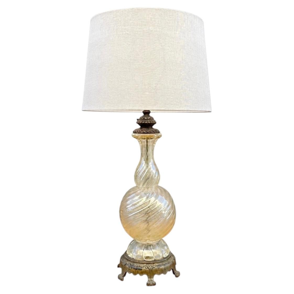 Vintage Murano Swirl Style Amber Glass Table Lamp