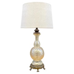 Lampada da tavolo in vetro ambrato stile vortice di Murano vintage