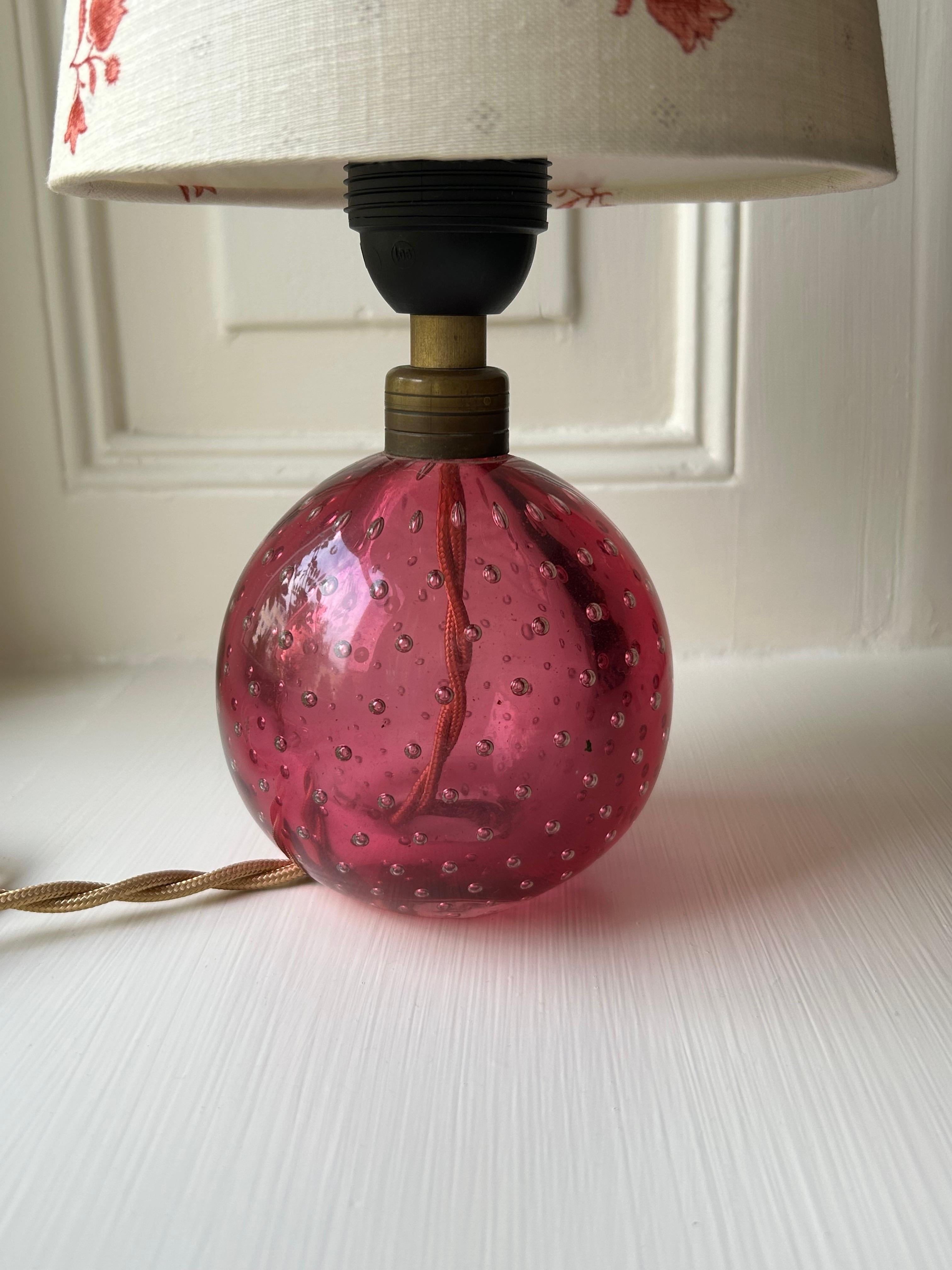 Italian Vintage Murano Table Lamp in Pink with Customized Floral Shade, Italy, 1950s For Sale