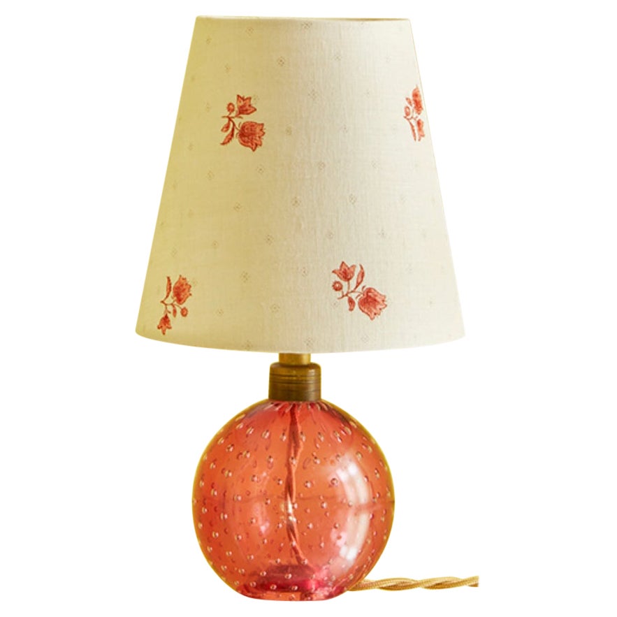 Vintage Murano Table Lamp in Pink with Customized Floral Shade, Italy, 1950s